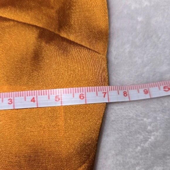 Sisley satin dress gold with ruffled neckline. Comes With Slip dress, size S - Picture 11 of 12